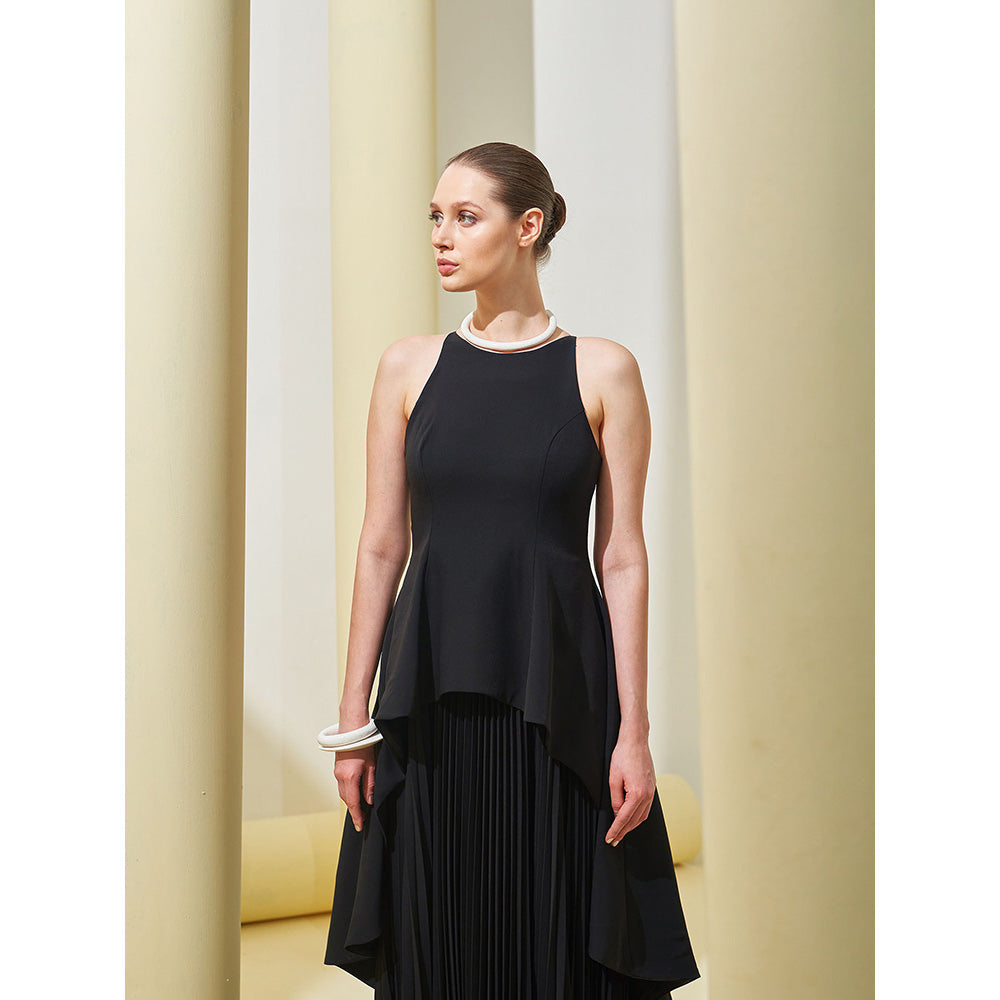 Pleats by Aruni Black Peplum Pleated Gown