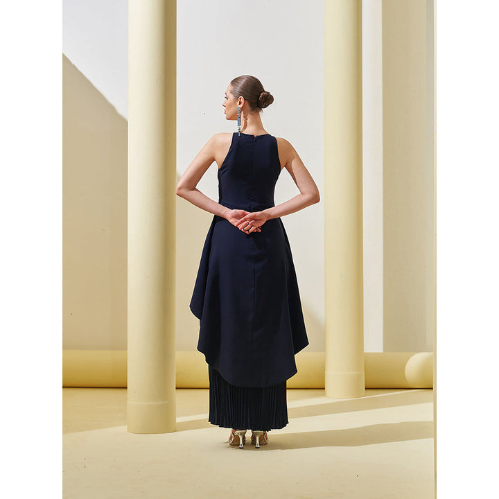 Pleats by Aruni Navy Blue Peplum Pleated Gown