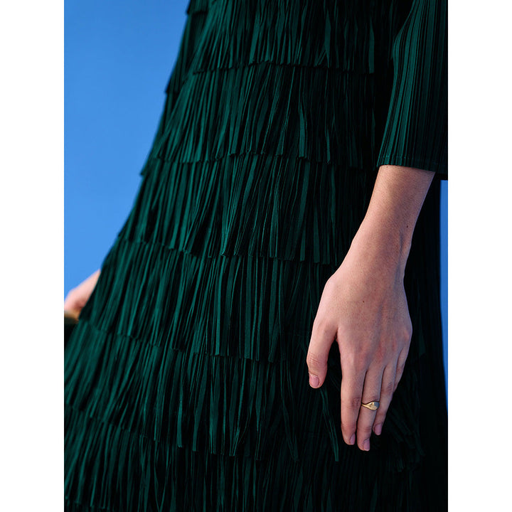 Pleats by Aruni Green Three Fourth Sleeves Fringe Dress