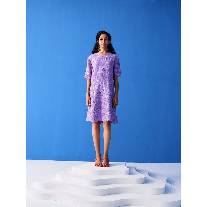 Pleats by Aruni Lilac Flower Textured Dress