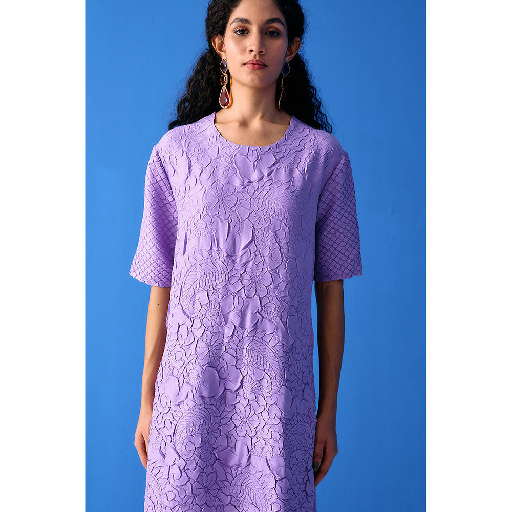 Pleats by Aruni Lilac Flower Textured Dress