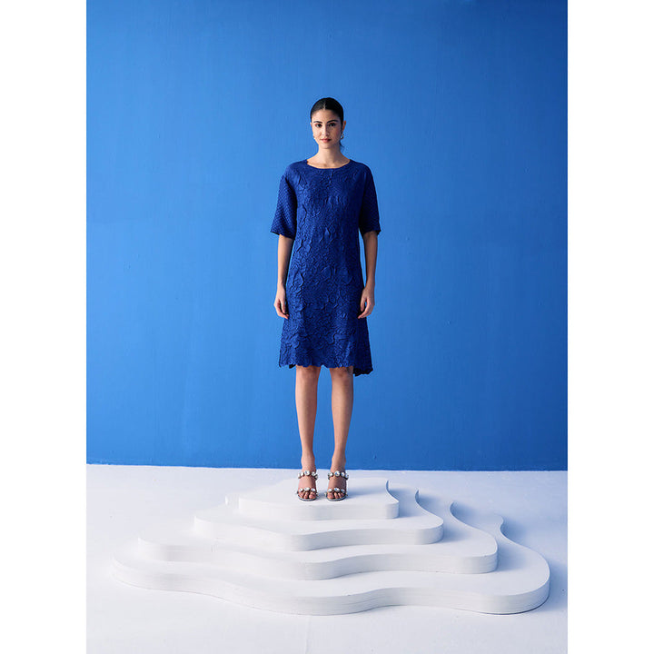 Pleats by Aruni Blue Flower Textured Dress