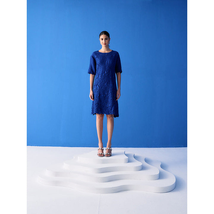 Pleats by Aruni Blue Flower Textured Dress