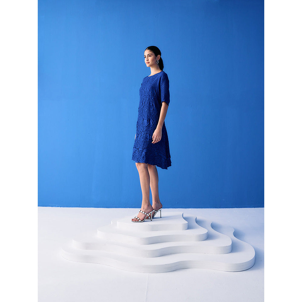 Pleats by Aruni Blue Flower Textured Dress