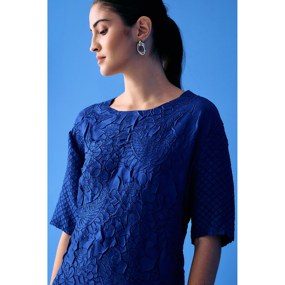 Pleats by Aruni Blue Flower Textured Dress