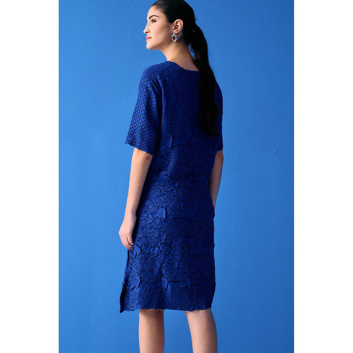 Pleats by Aruni Blue Flower Textured Dress