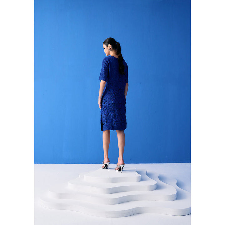 Pleats by Aruni Blue Flower Textured Dress