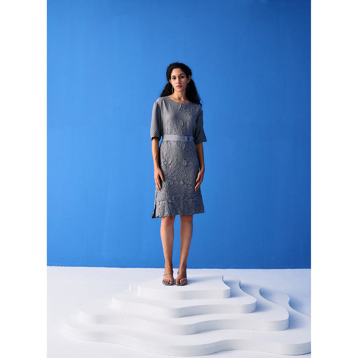 Pleats by Aruni Grey Flower Textured Dress