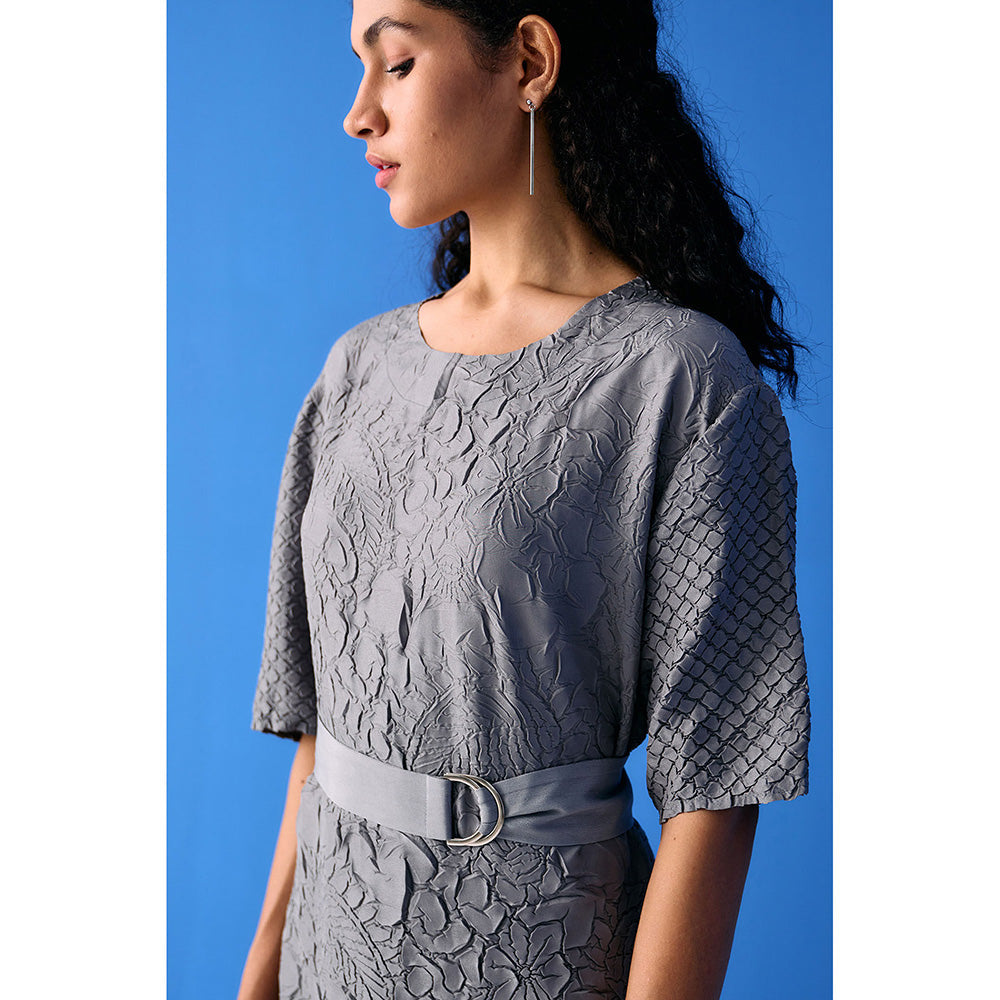 Pleats by Aruni Grey Flower Textured Dress