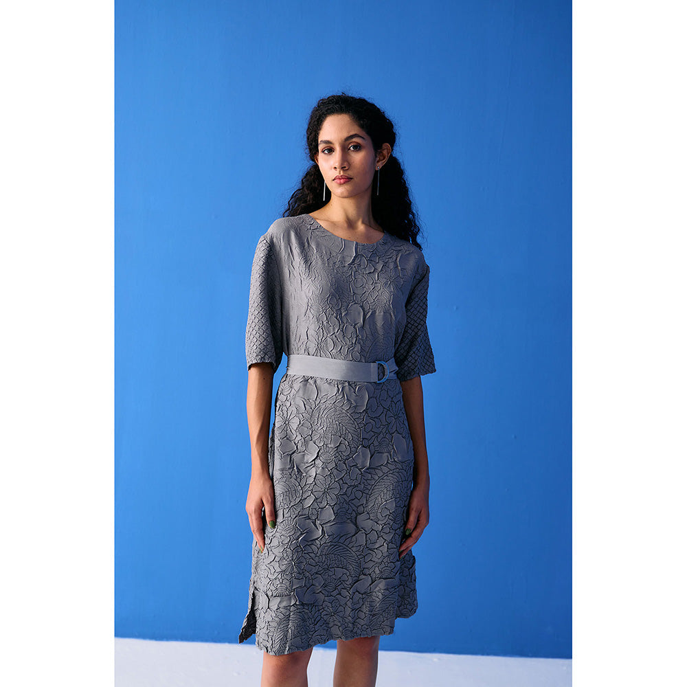 Pleats by Aruni Grey Flower Textured Dress