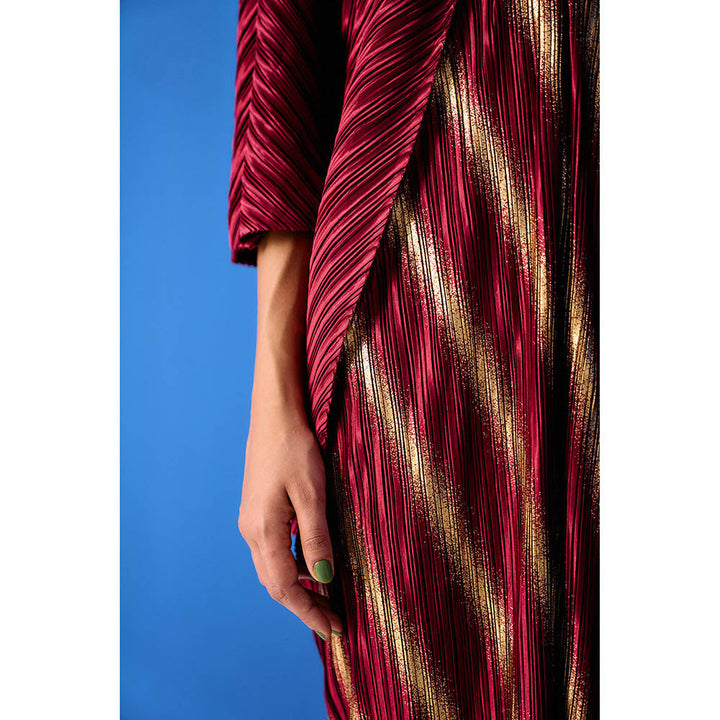 Pleats by Aruni Maroon Two Tone Metallic Kaftan Style Dress