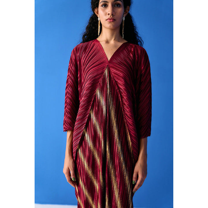 Pleats by Aruni Maroon Two Tone Metallic Kaftan Style Dress