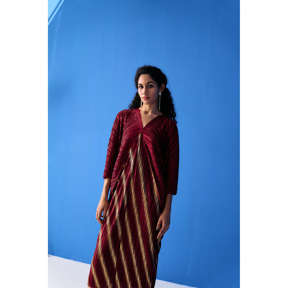 Pleats by Aruni Maroon Two Tone Metallic Kaftan Style Dress