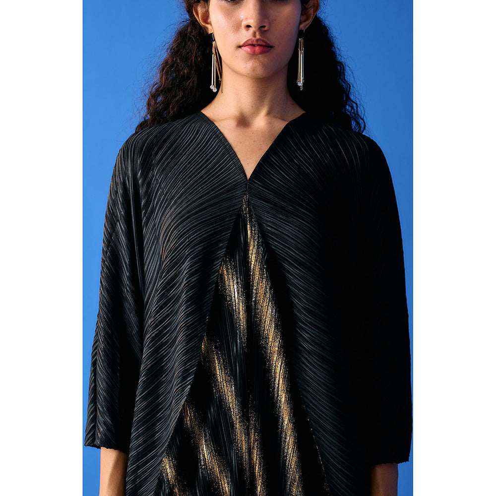 Pleats by Aruni Black Two Tone Metallic Kaftan Style Dress