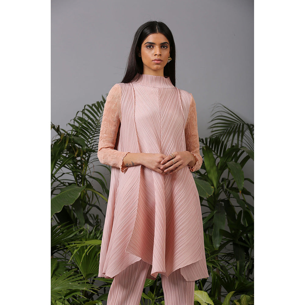 Pleats by Aruni Nude Crushed Sleeves Kurti and Pant (Set of 2)