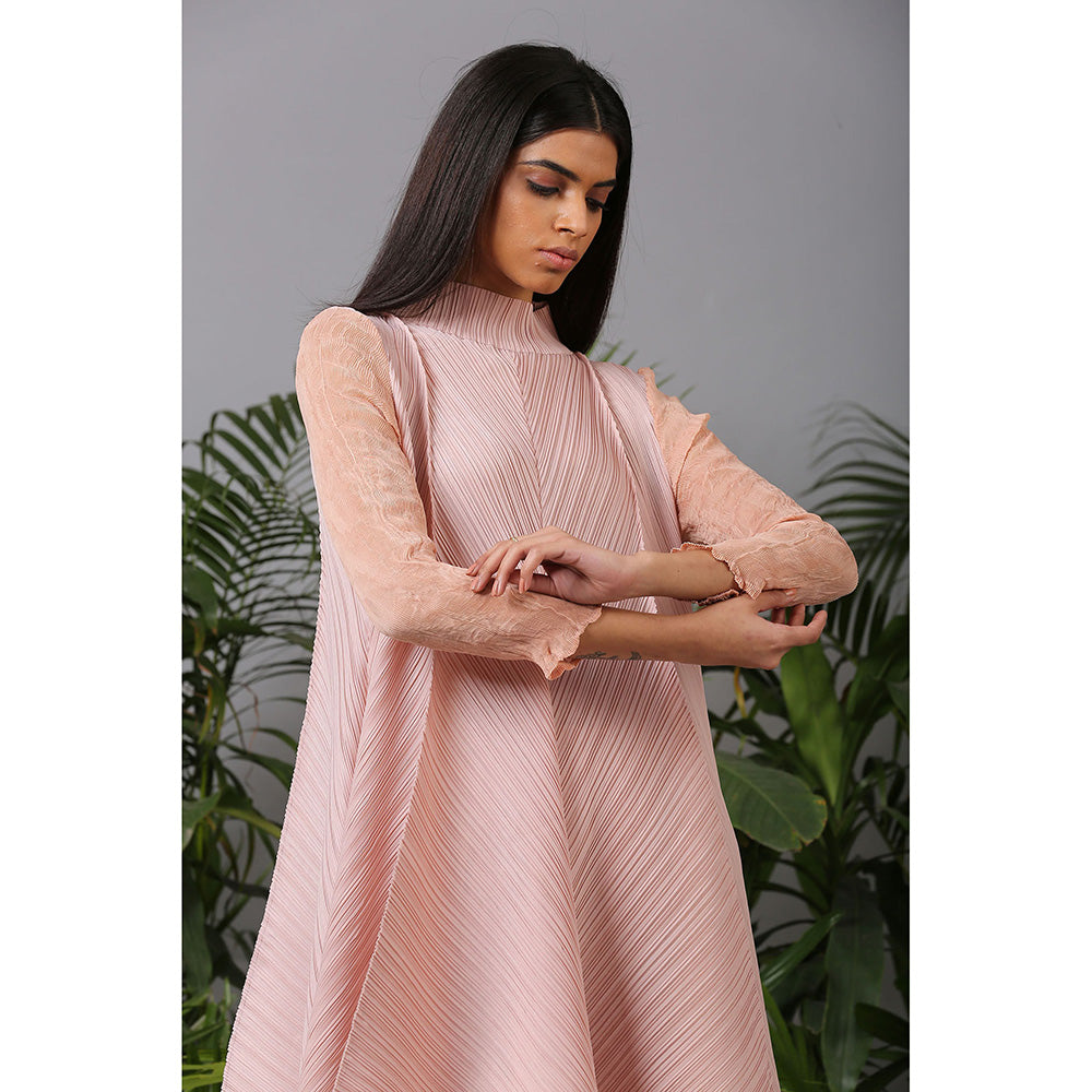 Pleats by Aruni Nude Crushed Sleeves Kurti and Pant (Set of 2)