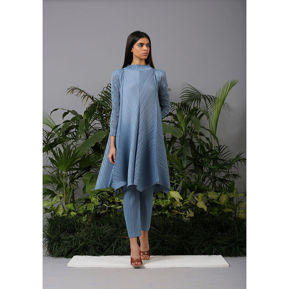 Pleats by Aruni Powder Blue Crushed Sleeves Kurti and Pant (Set of 2)