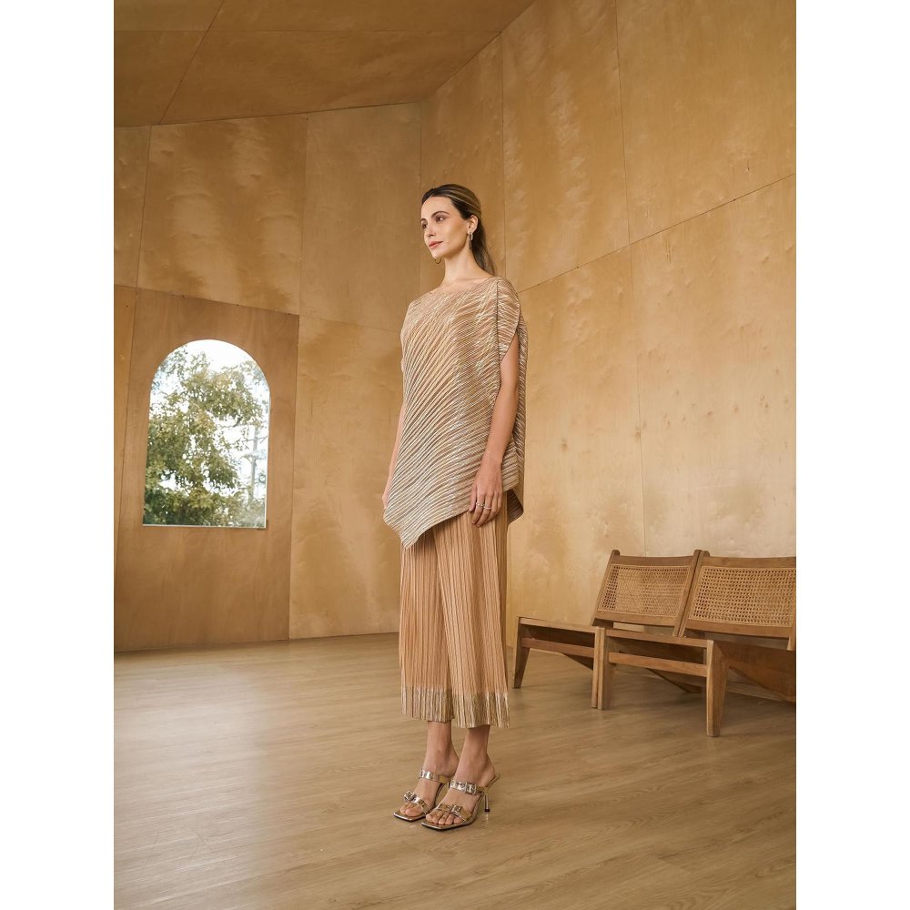 Pleats by Aruni Gold Top with Pant (Set of 2)