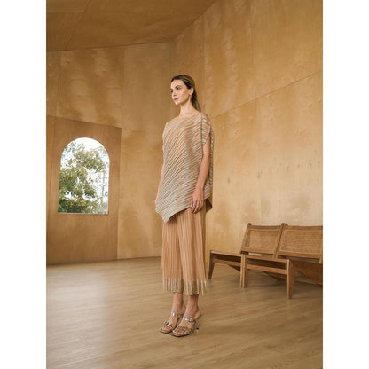 Pleats by Aruni Gold Top with Pant (Set of 2)