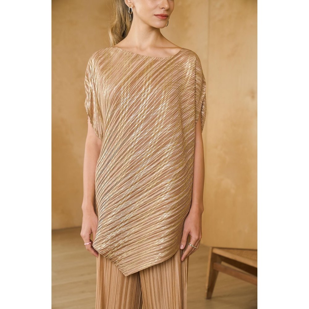 Pleats by Aruni Gold Top with Pant (Set of 2)