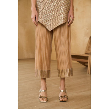 Pleats by Aruni Gold Top with Pant (Set of 2)