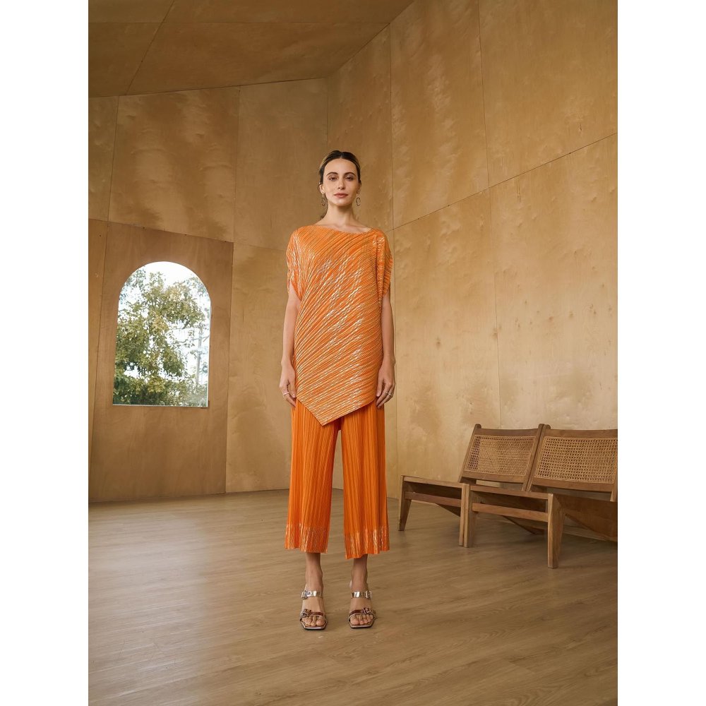 Pleats by Aruni Orange Top with Pant (Set of 2)