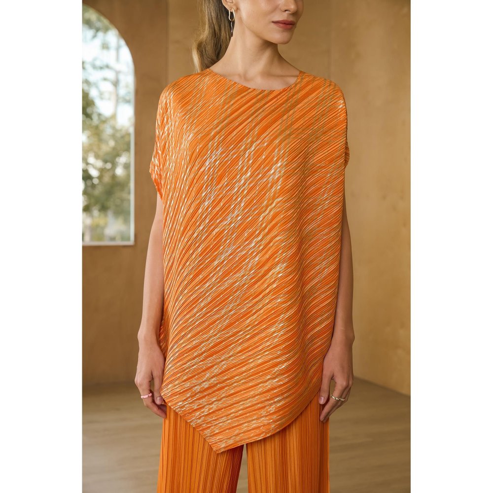 Pleats by Aruni Orange Top with Pant (Set of 2)