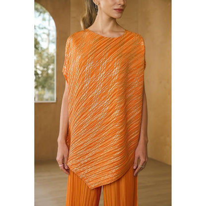 Pleats by Aruni Orange Top with Pant (Set of 2)