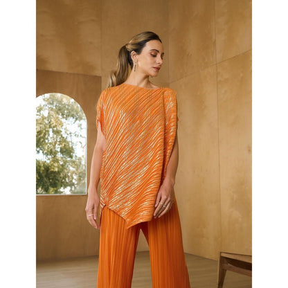 Pleats by Aruni Orange Top with Pant (Set of 2)