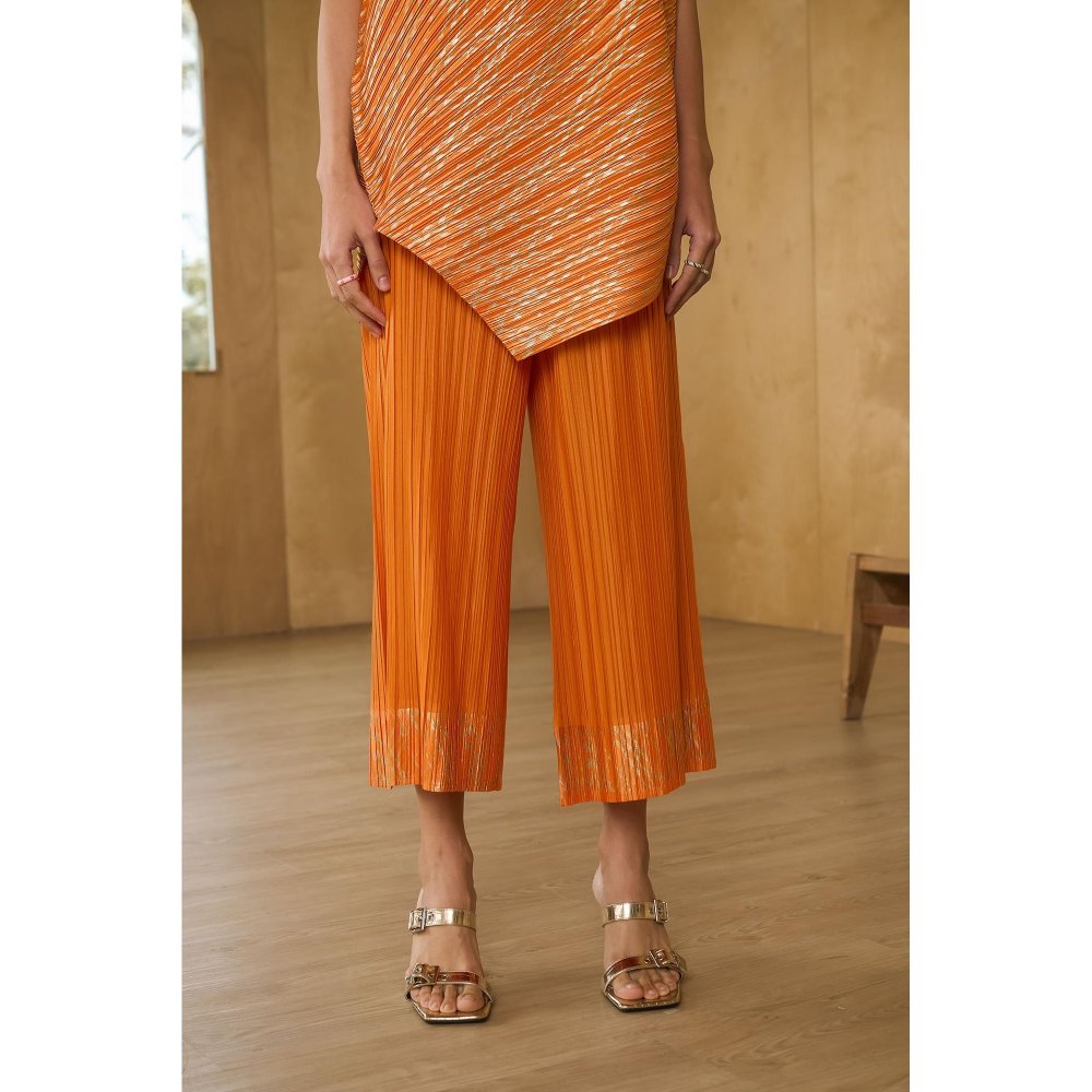 Pleats by Aruni Orange Top with Pant (Set of 2)