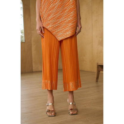 Pleats by Aruni Orange Top with Pant (Set of 2)