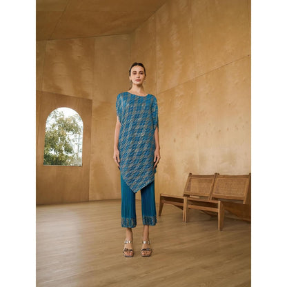 Pleats by Aruni Teal Top with Pant (Set of 2)