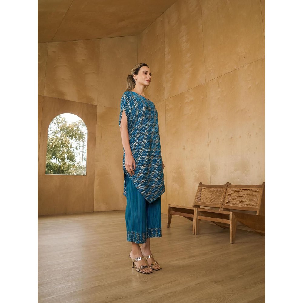 Pleats by Aruni Teal Top with Pant (Set of 2)