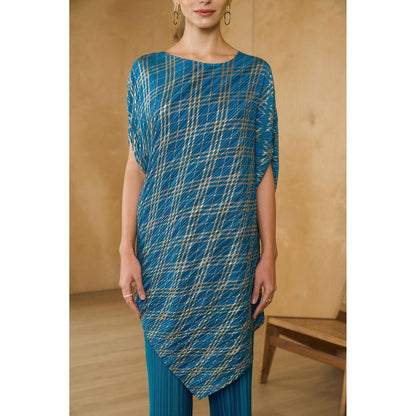 Pleats by Aruni Teal Top with Pant (Set of 2)