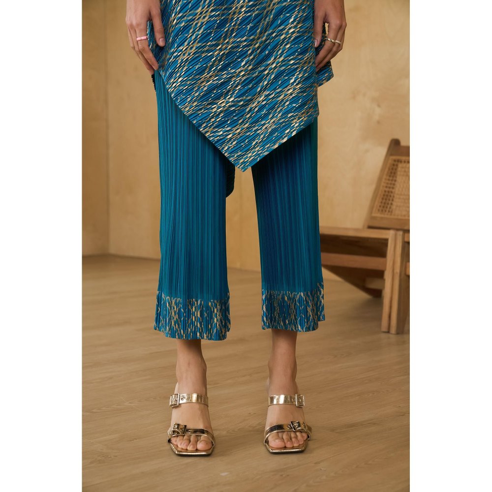 Pleats by Aruni Teal Top with Pant (Set of 2)