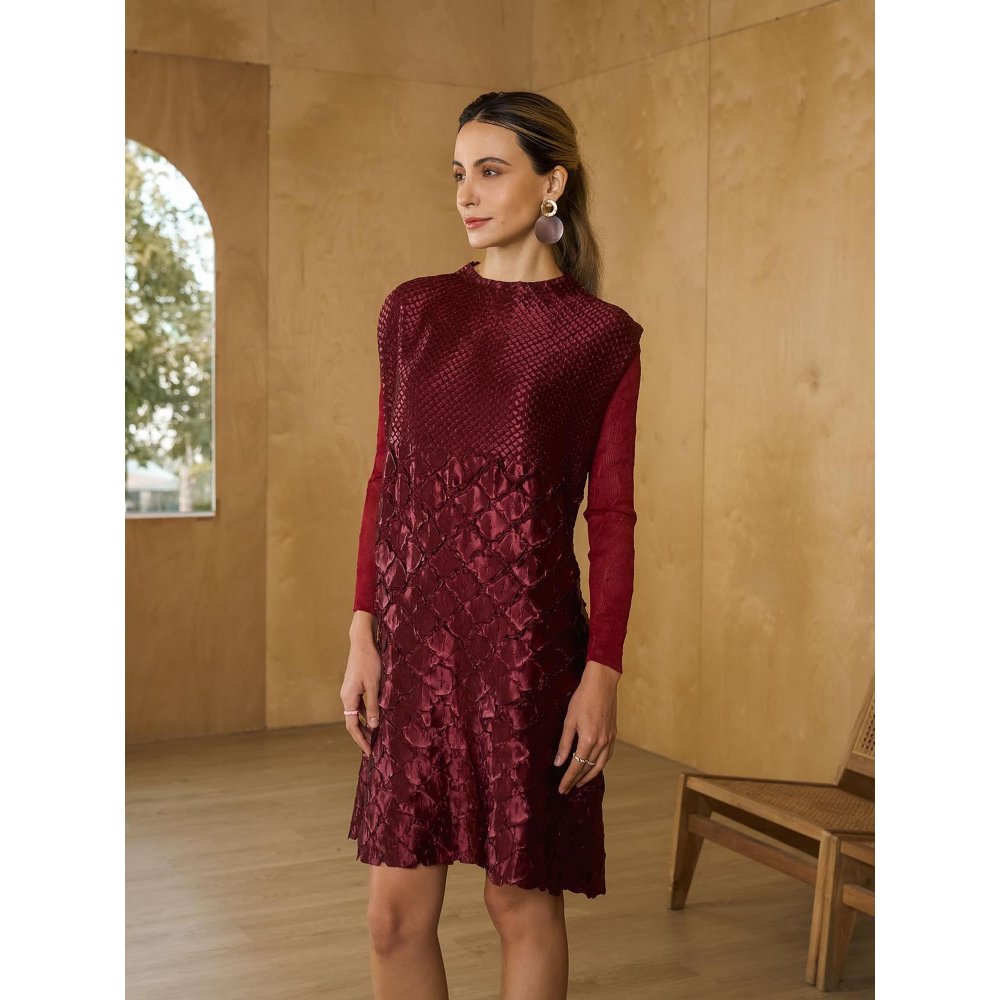 Pleats by Aruni Maroon Mermaid Textured Dress