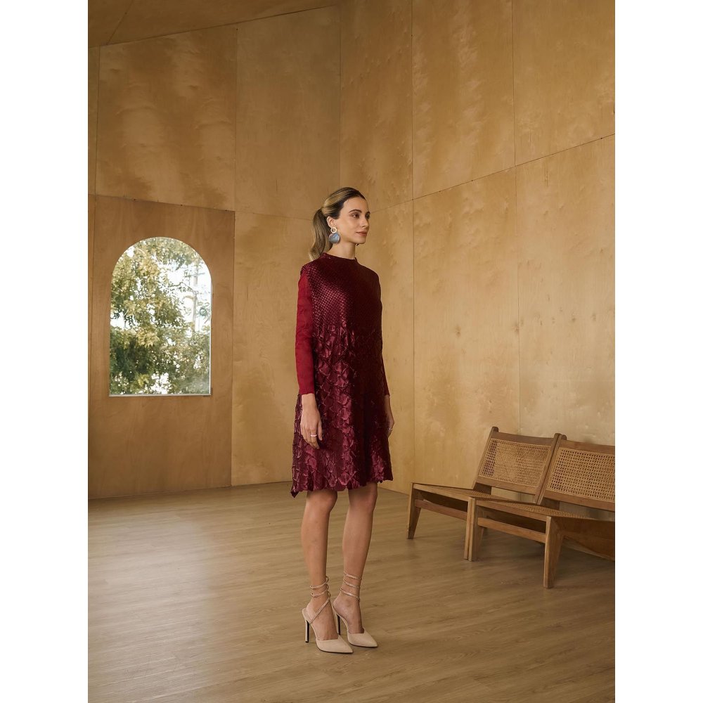 Pleats by Aruni Maroon Mermaid Textured Dress