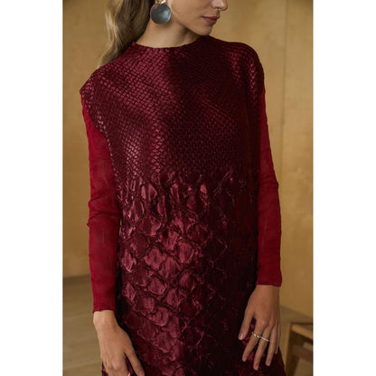 Pleats by Aruni Maroon Mermaid Textured Dress