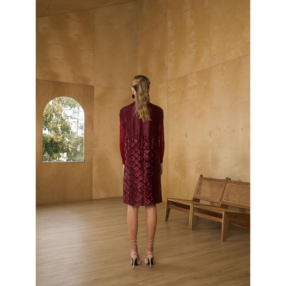 Pleats by Aruni Maroon Mermaid Textured Dress