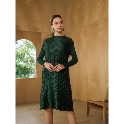 Pleats by Aruni Bottle Green Mermaid Textured Dress