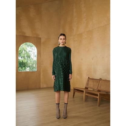 Pleats by Aruni Bottle Green Mermaid Textured Dress