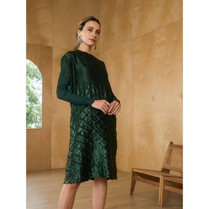 Pleats by Aruni Bottle Green Mermaid Textured Dress