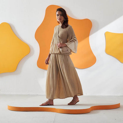 Pleats by Aruni Beige Weavey Co-Ord (Set of 2)