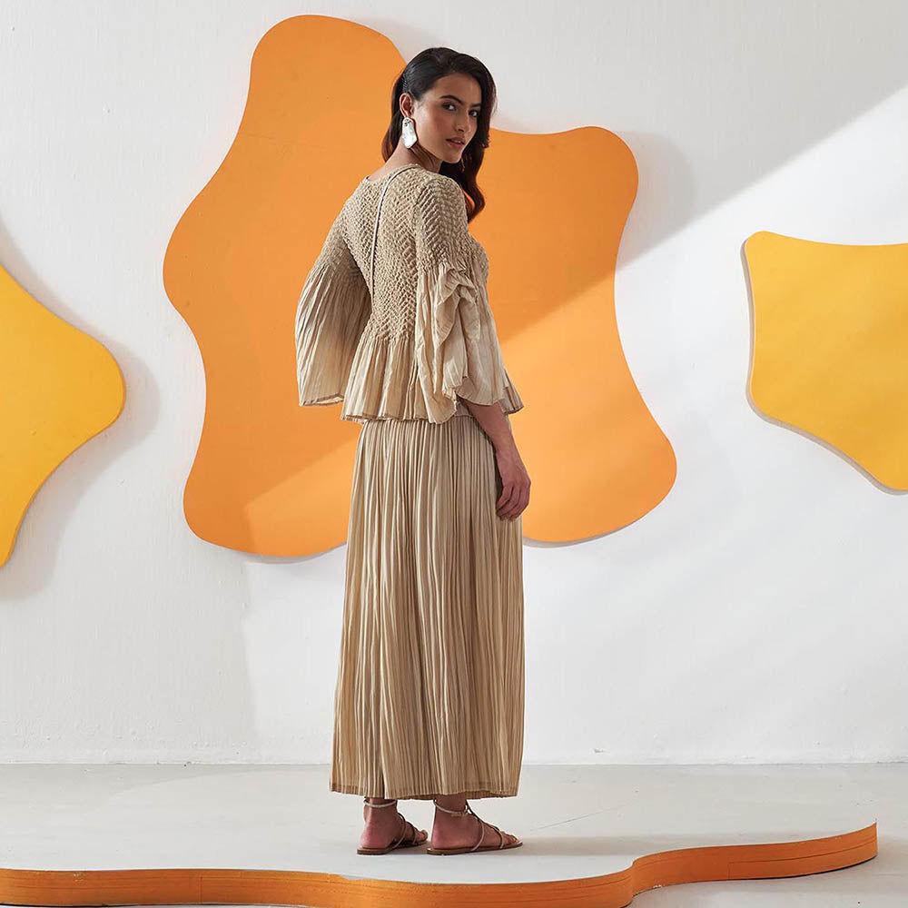 Pleats by Aruni Beige Weavey Co-Ord (Set of 2)