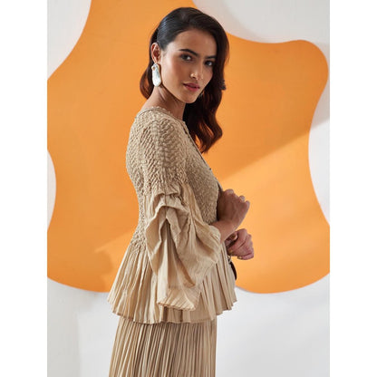 Pleats by Aruni Beige Weavey Co-Ord (Set of 2)