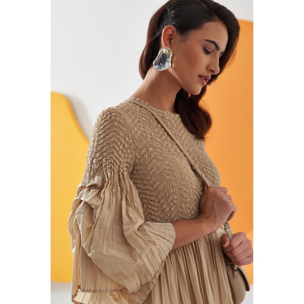 Pleats by Aruni Beige Weavey Co-Ord (Set of 2)