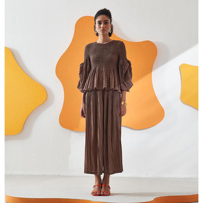 Pleats by Aruni Brown Weavey Co-Ord (Set of 2)