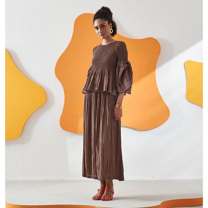 Pleats by Aruni Brown Weavey Co-Ord (Set of 2)
