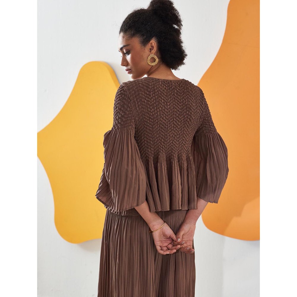 Pleats by Aruni Brown Weavey Co-Ord (Set of 2)