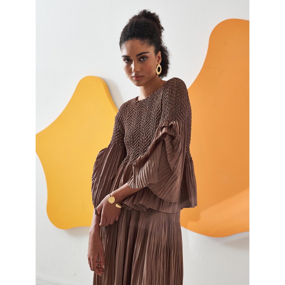 Pleats by Aruni Brown Weavey Co-Ord (Set of 2)